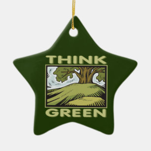 Ornement Étoile En Céramique Pensez à l'arbre vert