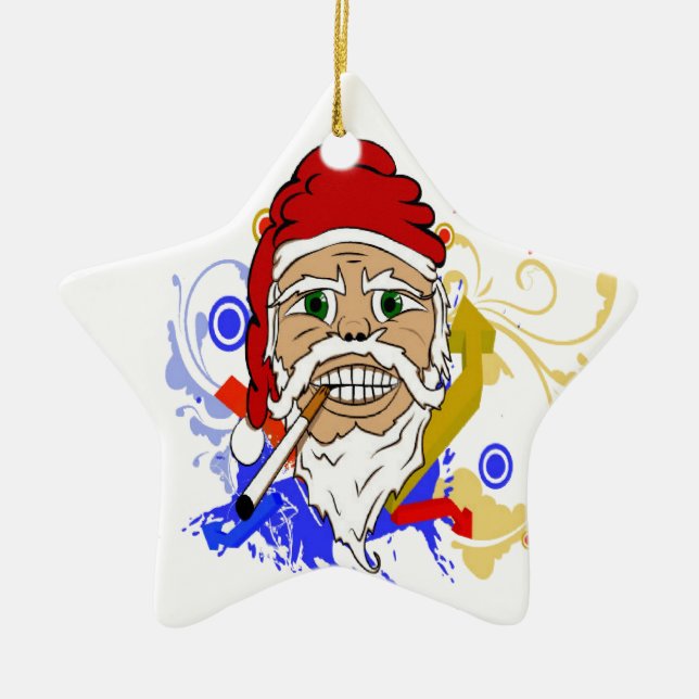 Ornement Étoile En Céramique Père Noël de tabagisme (Devant)