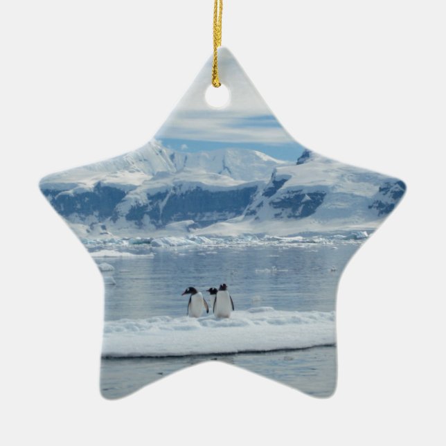 Ornement Étoile En Céramique Pingouins sur un iceberg (Devant)