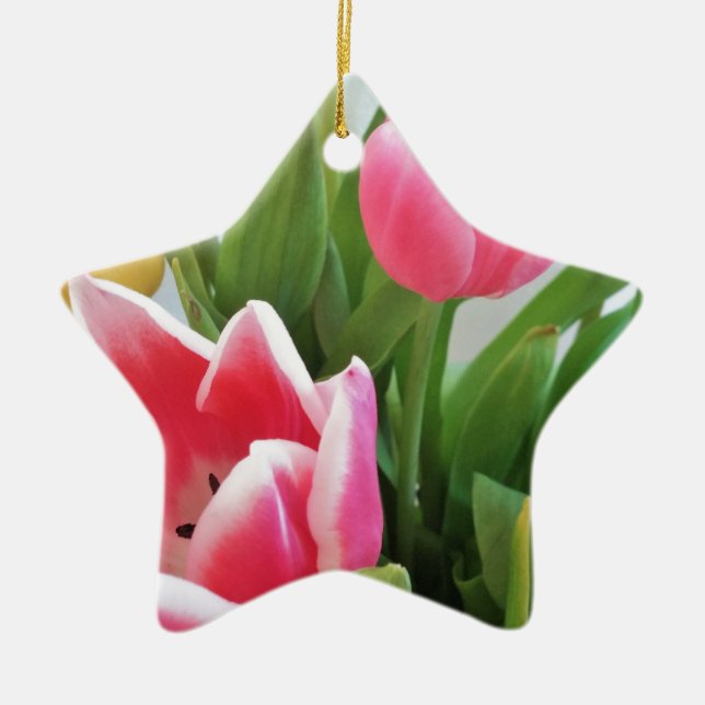 Ornement Étoile En Céramique Pink Tulips, Floral Spring Bouquet, Flowers (Devant)
