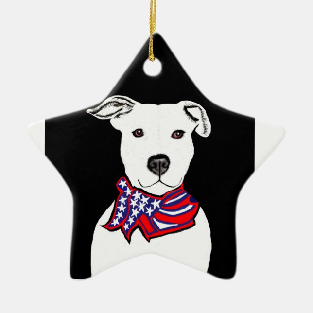 Ornement Étoile En Céramique Pitbull portant Noël de bandana d'Americanflag ou (Devant)