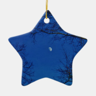 Ornement Étoile En Céramique Pleine lune Bleue Avec Arbres