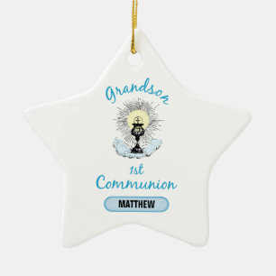 Ornement Étoile En Céramique Première communion de petit-fils, tasse bleue