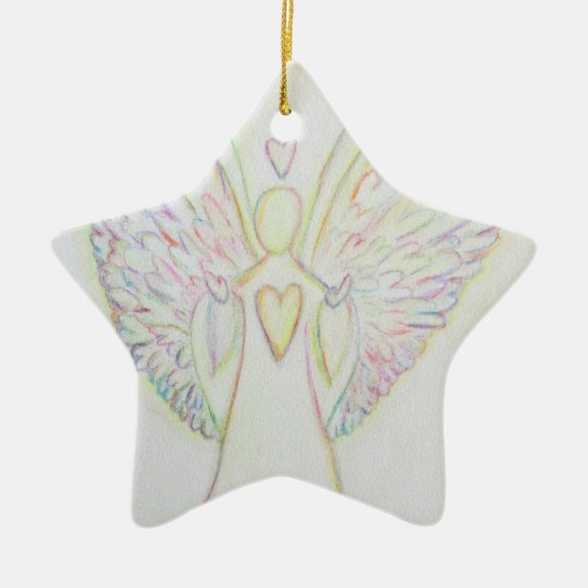 Ornement Étoile En Céramique Rainbow Hearts Angel Art Holiday Ornament (Devant)