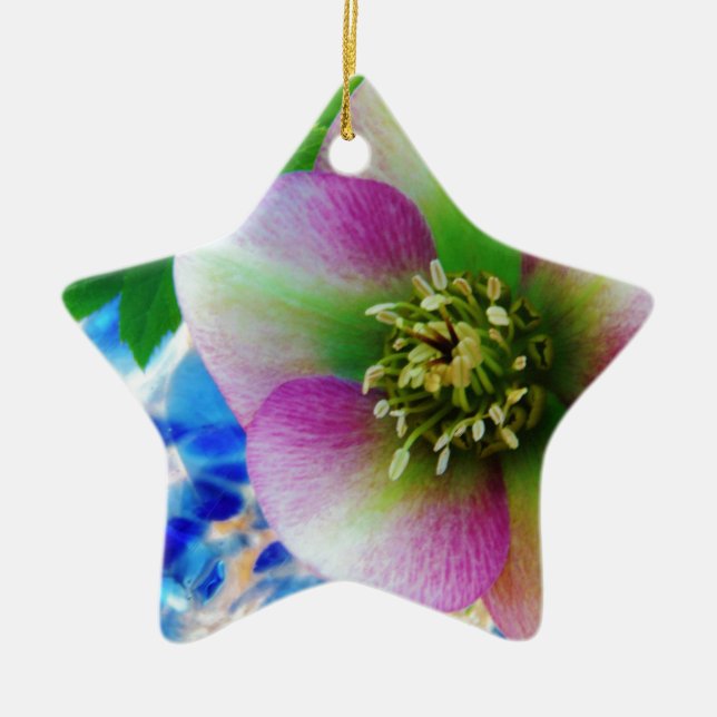 Ornement Étoile En Céramique Rose rose carême bleu boule de verre (Devant)
