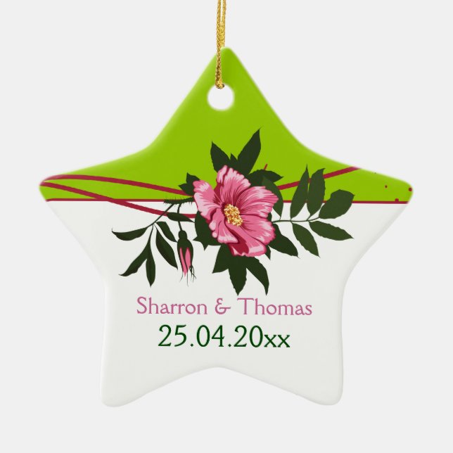 Ornement Étoile En Céramique Rose rose sauvage mariage vert menthe (Devant)