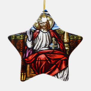Ornement Étoile En Céramique Seigneur Jésus sur le trône vitrail