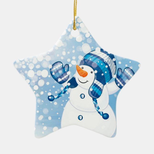 Ornement Étoile En Céramique Snowman (Devant)