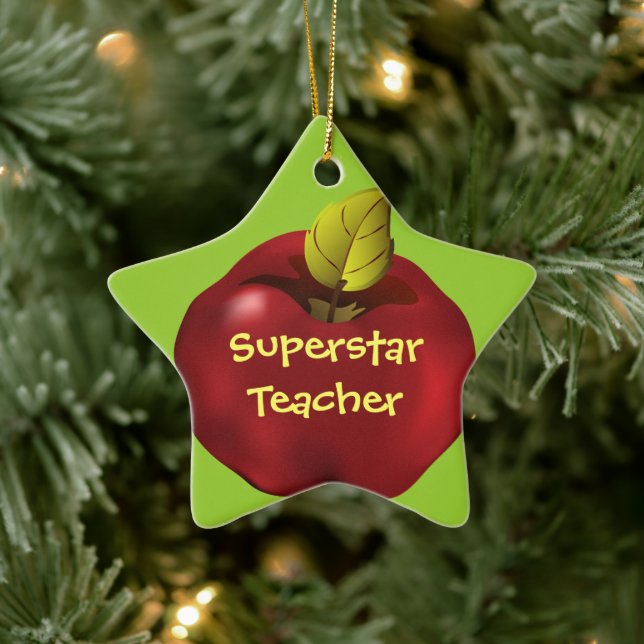 Ornement Étoile En Céramique Superstar Enseignant Rouge Pomme Noël (Arbre)