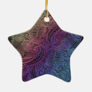 Ornement Étoile En Céramique Swirl prismatique Arc-en-ciel Fractal Feather Ar