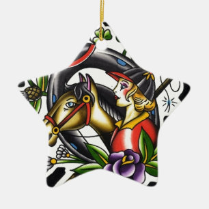 Ornement Étoile En Céramique Tatouez l'aquarelle d'une fille irlandaise et de