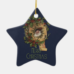 Ornement Étoile En Céramique Vintage Père Noël Christmas Jolly