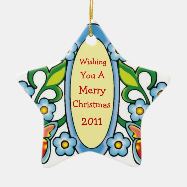 ORNEMENT ÉTOILE EN CÉRAMIQUE VIVEZ, AIMEZ, ET RIEZ L'ORNEMENT D'ÉTOILE (Devant)