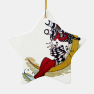 Ornement Étoile En Céramique Vue cosmique : Elfe sur la lune aventure