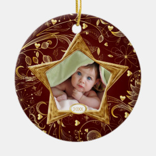 Ornement étoile photo de Noël en or pour bébé