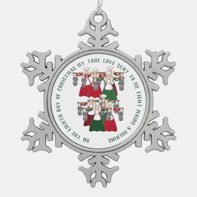 Ornement Flocon De Neige 12 jours d'Un-Traite de domestiques de Noël 8 (Devant)