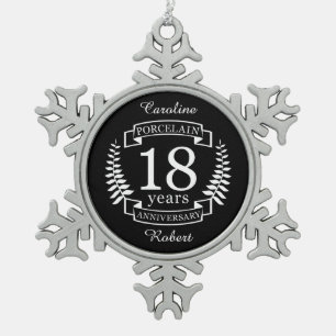 Ornement Flocon De Neige 18 ans d'mariage traditionnel porcelaine