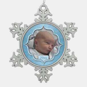 Ornement Flocon De Neige 1er Noël pour bébé ou TOUTE PHOTO Blue Snowflake