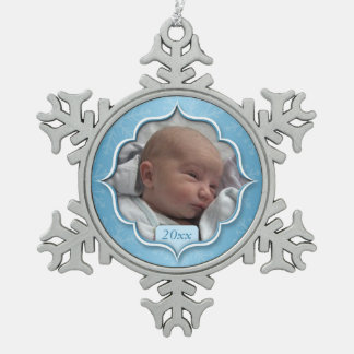 Ornement Flocon De Neige 1er Noël pour bébé ou TOUTE PHOTO Blue Snowflake