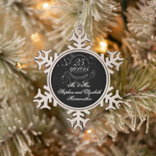Ornement Flocon De Neige 25 Ans Ensemble Anniversaire de Mariage Argent Noi
