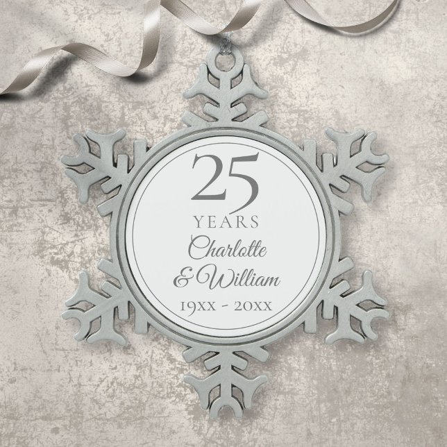 Ornement Flocon De Neige 25e anniversaire (25th Anniversary Snowflake Pewter Christmas Ornament)