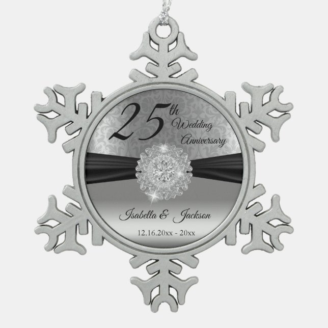Ornement Flocon De Neige 25e Anniversaire de Mariage Argent (Devant)