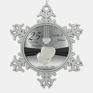 Ornement Flocon De Neige 25e anniversaire de mariage d'argent