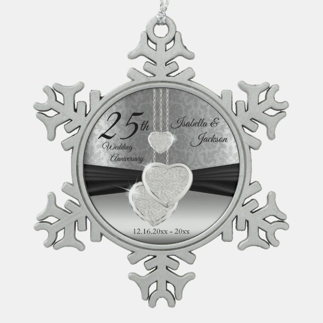 Ornement Flocon De Neige 25e anniversaire de mariage d'argent (Devant)