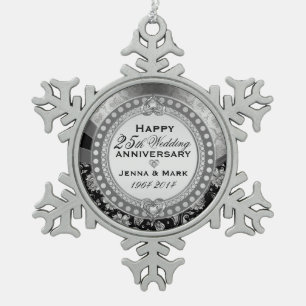 Ornement Flocon De Neige 25e anniversaire du Mariage d'argent