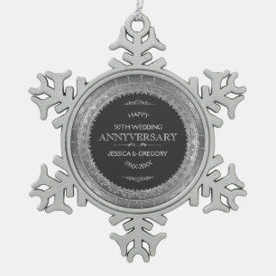 Ornement Flocon De Neige 25e anniversaire du Mariage Dentelle noire et arge