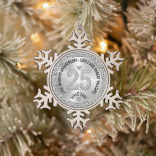 Ornement Flocon De Neige 25e anniversaire du Mariage Diamants blancs d'or