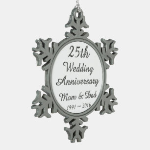 Ornement Flocon De Neige 25e anniversaire Mariage de la typographie argenté