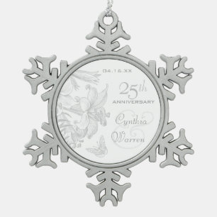 Ornement Flocon De Neige 25ème Souvenir de coutume d'anniversaire de noces