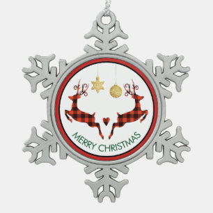 Ornement Flocon De Neige 2 cerfs de Noël saut de style rustique