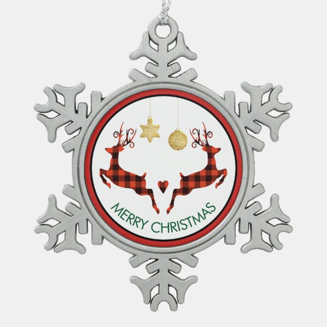 Ornement Flocon De Neige 2 cerfs de Noël saut de style rustique (Devant)