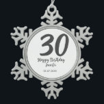 Ornement Flocon De Neige 30e anniversaire ajouter nom date année noir modèl<br><div class="desc">conception modifiable</div>