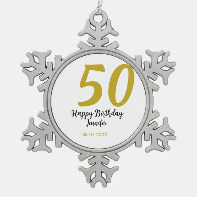 Ornement Flocon De Neige 50e anniversaire ajouter nom date année noire modè (Devant)