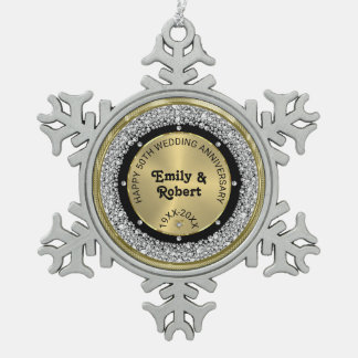 Ornement Flocon De Neige 50e anniversaire du mariage diamants blancs et or