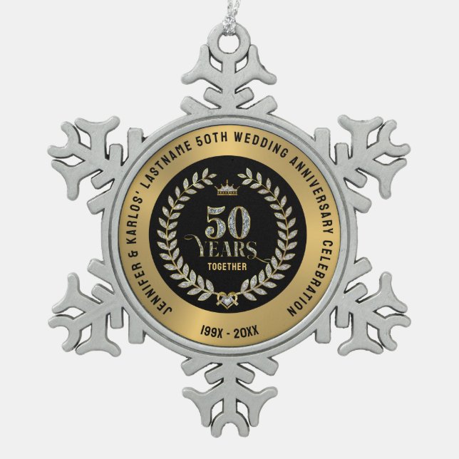 Ornement Flocon De Neige 50e anniversaire du mariage Sparkling Laurel Wreat (Devant)