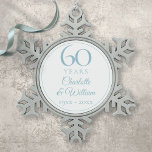 Ornement Flocon De Neige 60e anniversaire de l'Élégant Mariage<br><div class="desc">Ce design 60ème anniversaire de mariage chic peut être personnalisé avec vos informations spéciales soixante ans anniversaire dans un élégant texte bleu diamant. Conçu par Thisisnotme©</div>