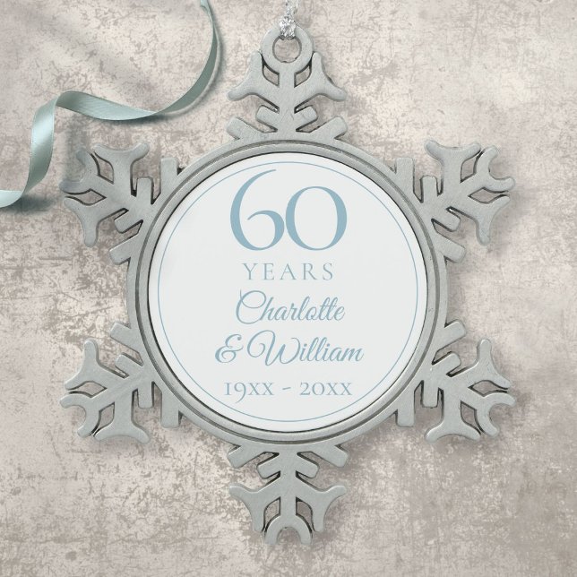 Ornement Flocon De Neige 60e anniversaire de l'Élégant Mariage (Elegant 60th Wedding Anniversary Snowflake Pewter Christmas Ornament)