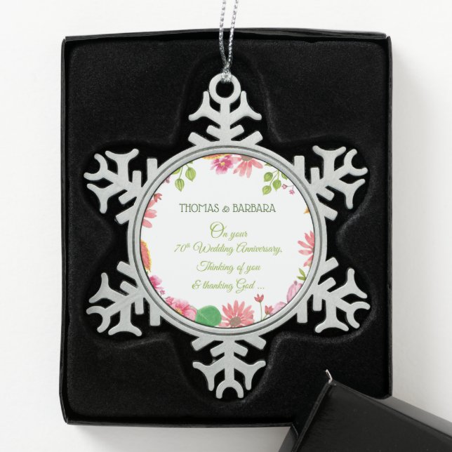 Ornement Flocon De Neige 70e anniversaire Mariage religieux Fleurs (Boîte)