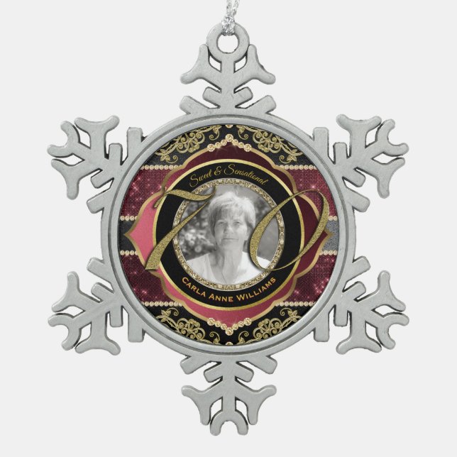Ornement Flocon De Neige 70e Diagramme de photos Gold Ruby Diamonds (Devant)