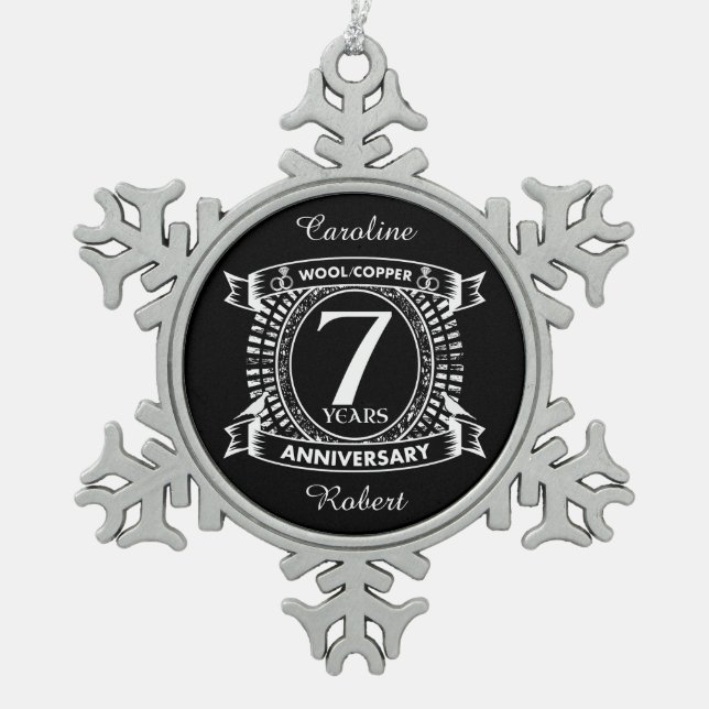 Ornement Flocon De Neige 7E anniversaire mariage laine cuivre (Devant)