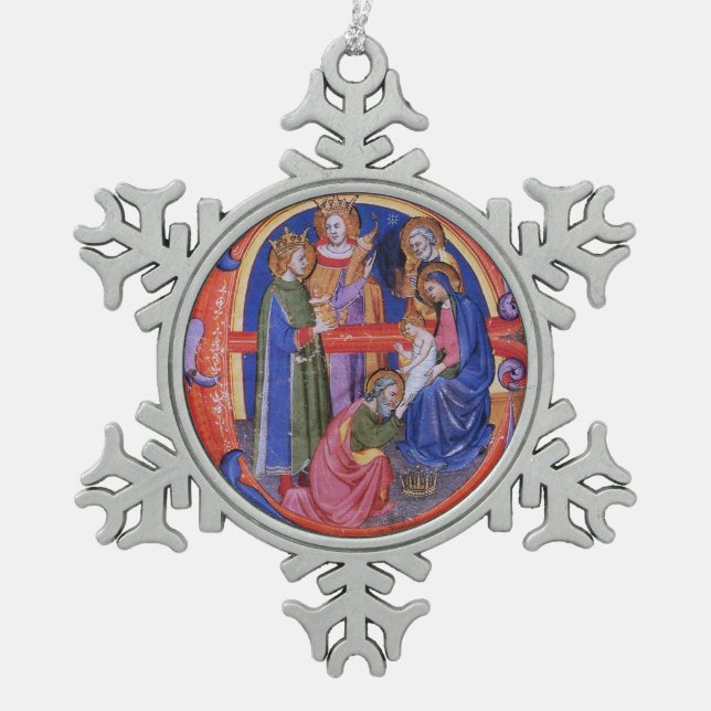 ORNEMENT FLOCON DE NEIGE ADORATION DU PARCHEMENT DE LA NATIVITÉ MAGI CHRIST (Devant)