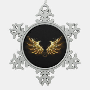 Ornement Flocon De Neige Ailes d'Ange d'or sur arrière - plan noir