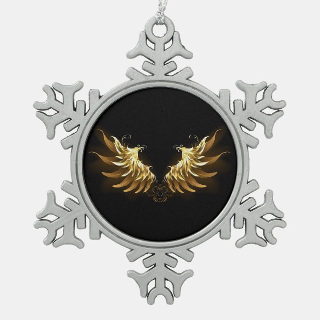 Ornement Flocon De Neige Ailes d'Ange d'or sur arrière - plan noir (Devant)