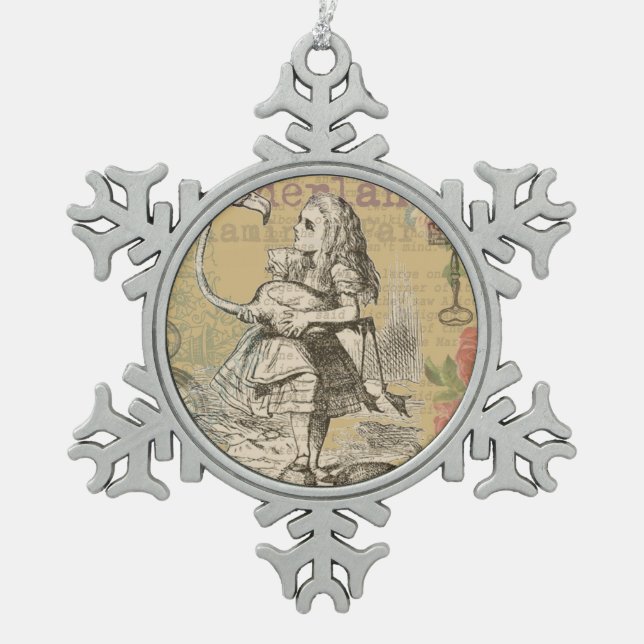 Ornement Flocon De Neige Alice au pays des merveilles Flamant rose classiqu (Devant)