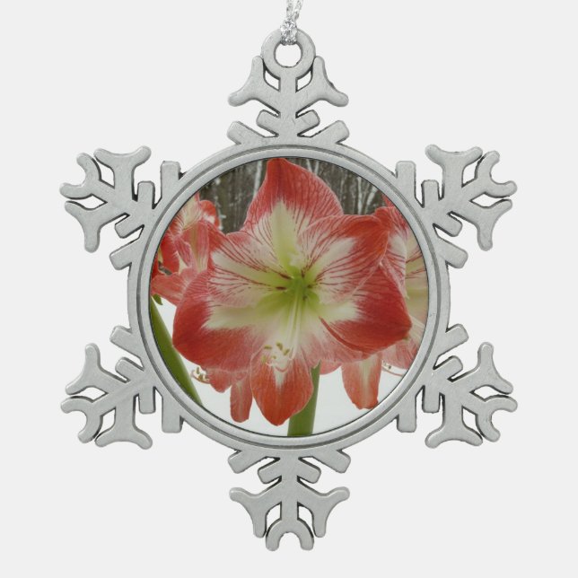 Ornement Flocon De Neige Amaryllis en Fête Rouge Neige Hiver Floral (Devant)