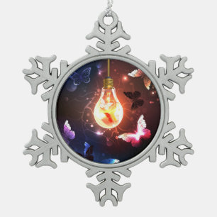 Ornement Flocon De Neige Ampoule lumineuse avec papillons nocturnes